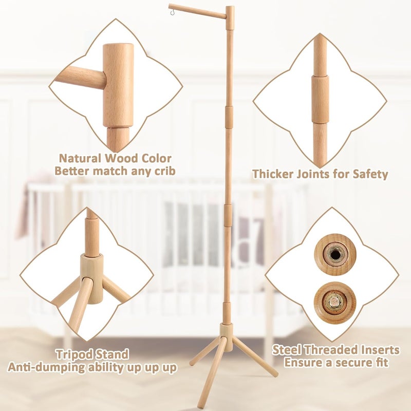 JILPAK Floor-Standing Crib Mobile Arm - 61.4 Inch Wooden Mobile Arm for Crib - Movable Baby Mobile Hanger with Strong Anti-Dumping Attachment - 100% Beech Wood - Easy Assembly - Nursery Decor - Image 3
